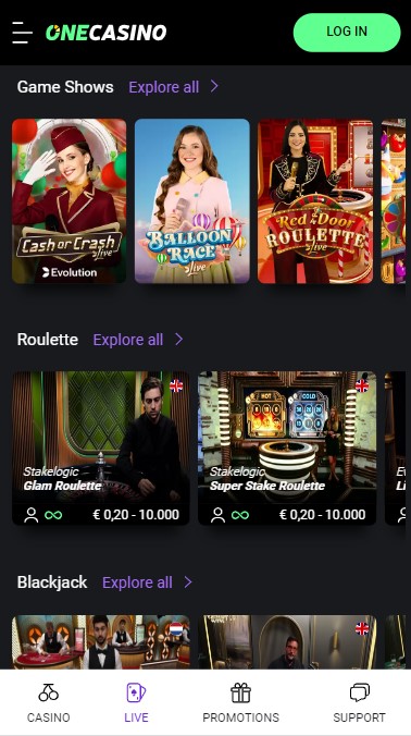 One Casino interface