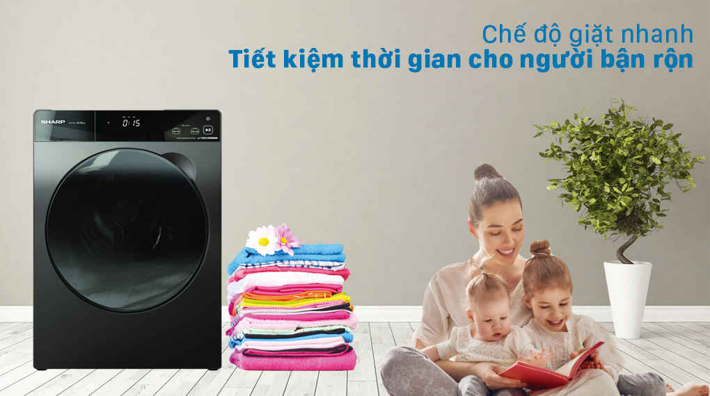 Máy giặt Sharp Inverter 10.5 Kg ES-FK1054SV-G - Giặt nhanh