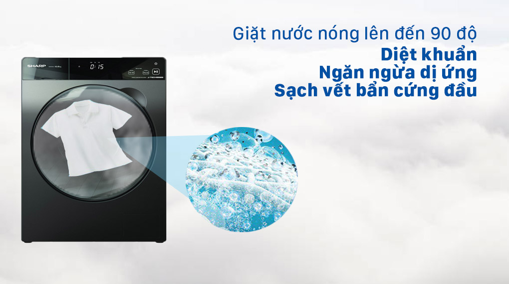 Máy giặt Sharp Inverter 10.5 Kg ES-FK1054SV-G - Giặt nước nóng 90 độ