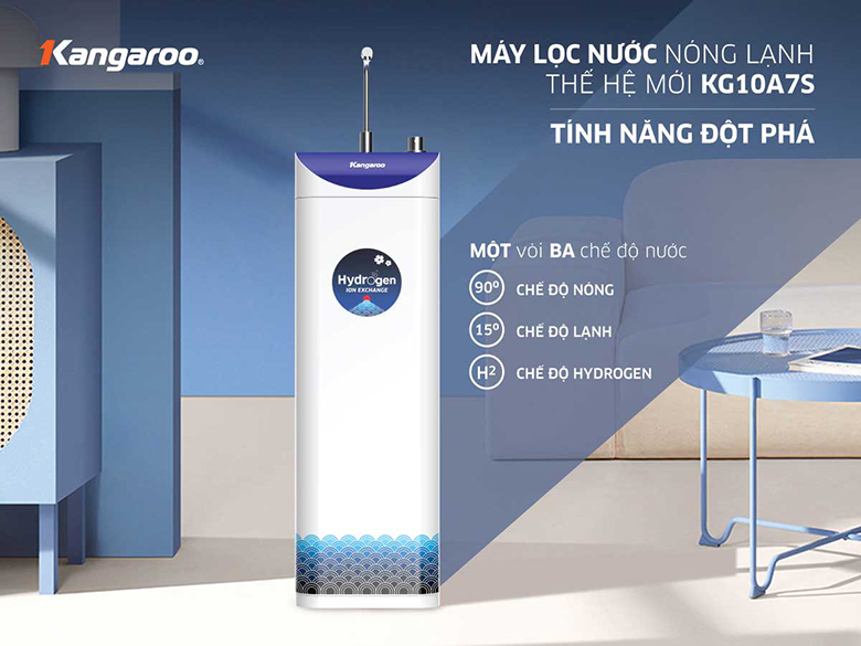 Máy lọc nước Kangaroo Slim Hydrogen tích hợp nóng lạnh KG10A7S 3 chế độ