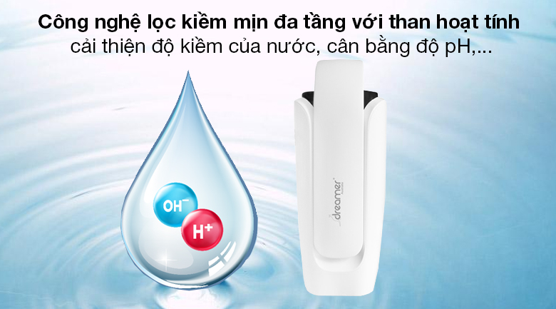 Máy lọc nước ion kiềm Dreamer WPA160W - Công nghệ lọc kiềm mịn đa tầng với than hoạt tính cải thiện độ kiềm của nước
