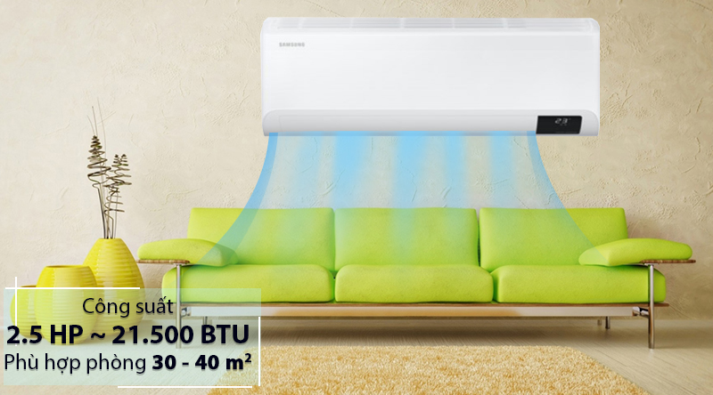 Máy lạnh Samsung Wind-Free Inverter 2.5 HP AR24TYGCDWKNSV-Công suất 2.5 HP, phù hợp diện tích căn phòng lớn từ 30 - 40 m2