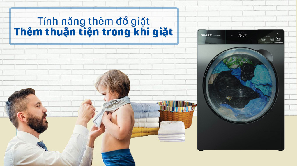Máy giặt Sharp Inverter 10.5 Kg ES-FK1054SV-G - Tính năng thêm đồ