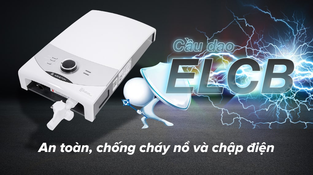 Máy nước nóng trực tiếp Ariston 4500W Aures SM45E SBS VN - cầu dao chống rò điện