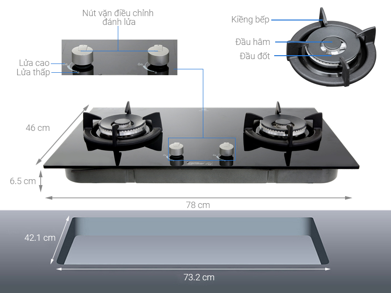 Thông số kỹ thuật Bếp ga âm Electrolux EGT7627CK