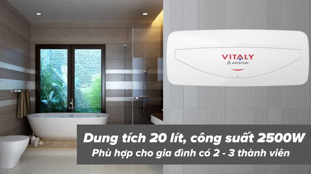 Máy nước nóng gián tiếp Ariston 20 lít 2500W VITALY 20 SLIM 2.5 FE - Dung tích 20 lít