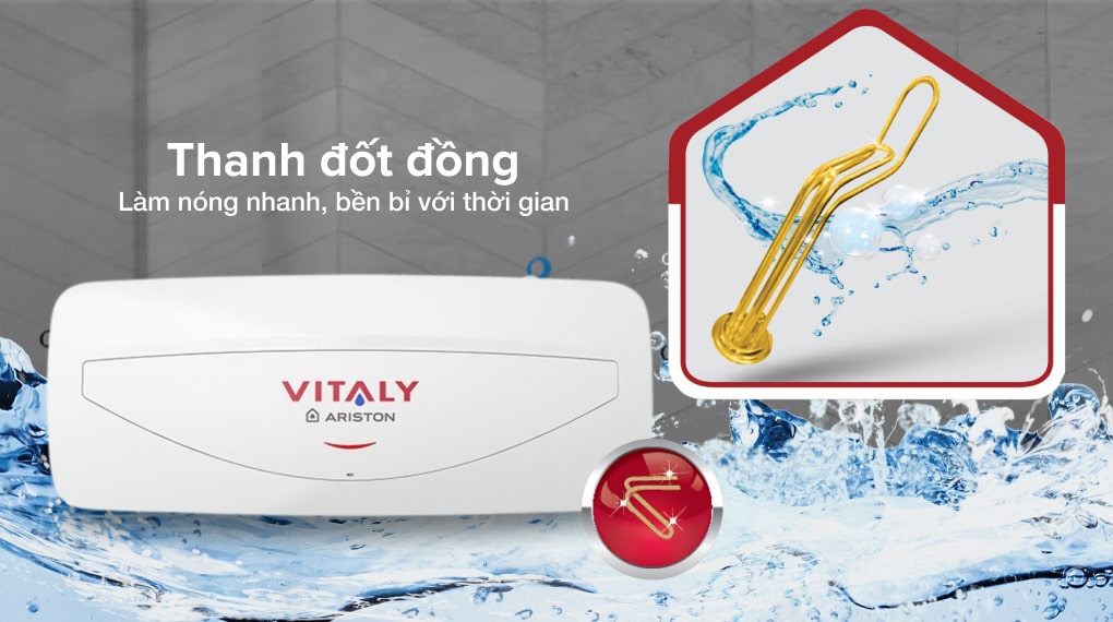 Máy nước nóng gián tiếp Ariston 20 lít 2500W VITALY 20 SLIM 2.5 FE - Thanh đốt đồng