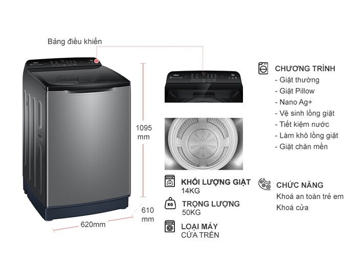 Máy giặt Aqua 14 kg AQW-FR140UHT.SS