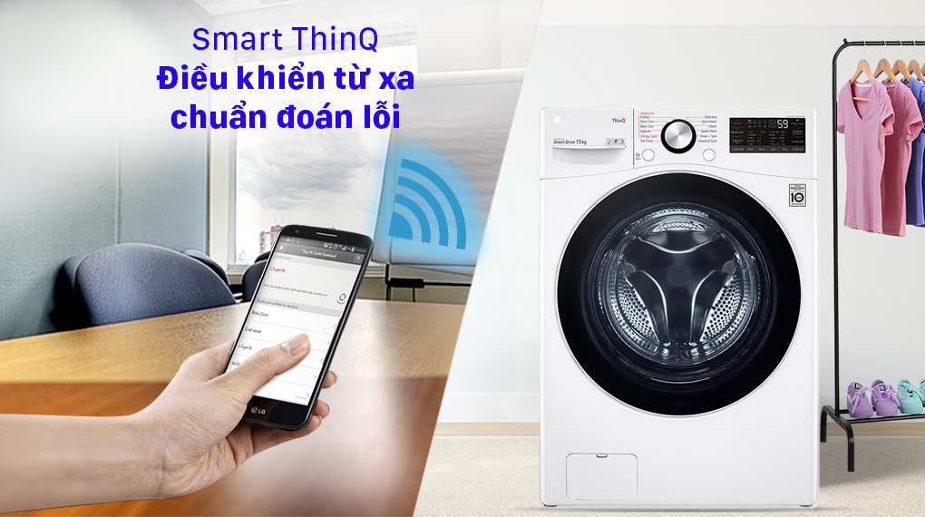 Máy giặt LG Inverter 15 Kg F2515STGW - Smart Thinq điều khiển từ xa, chuẩn đoán lỗi