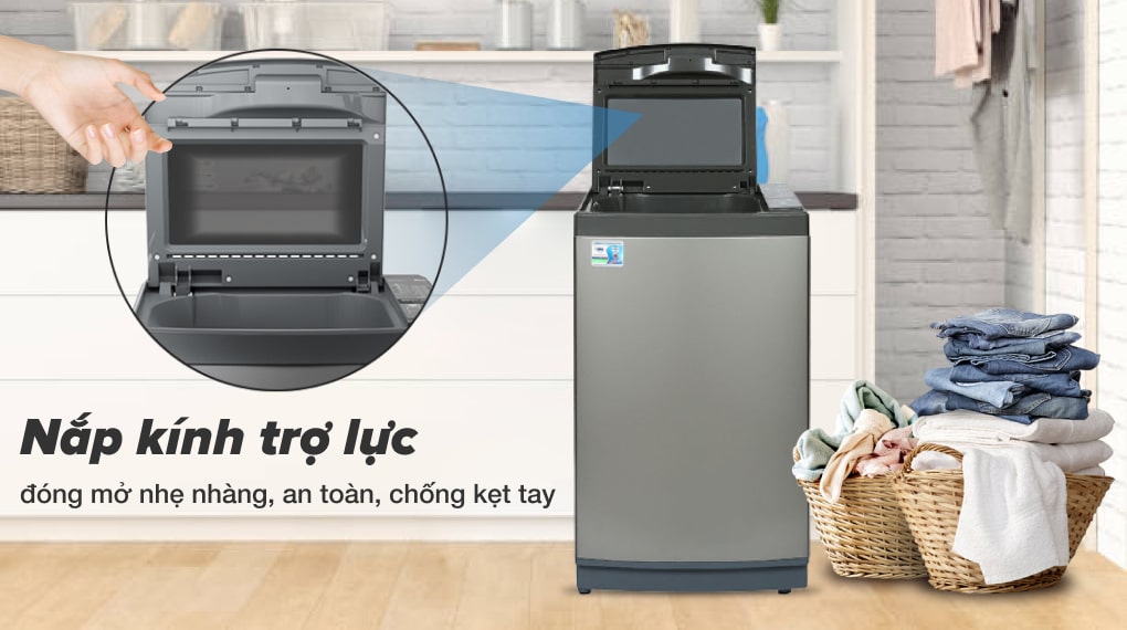 Máy giặt Aqua 8 KG AQW-KS80GT S - Nắp kính cường lực