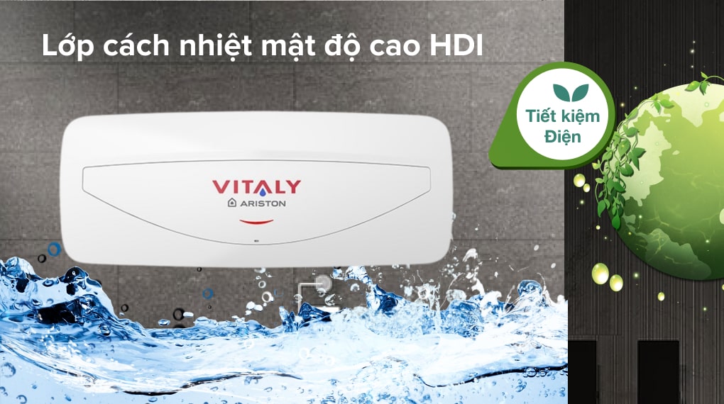 Máy nước nóng gián tiếp Ariston 20 lít 2500W VITALY 20 SLIM 2.5 FE - Lớp cách nhiệt mật độ cao HDI