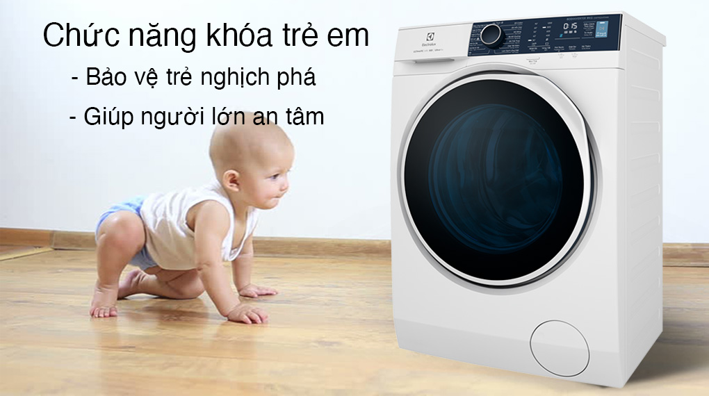 Máy giặt sấy Electrolux Inverter 9 kg EWW9024P5WB-Tạo cảm giác an tâm cho người lớn với chức năng khóa trẻ em