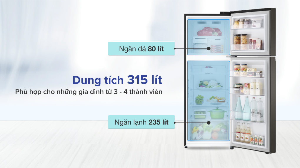 Tủ lạnh LG Inverter 315 Lít GN-M312BL - Dung tích phù hợp sử dụng cho gia đình từ 3 - 4 thành viên