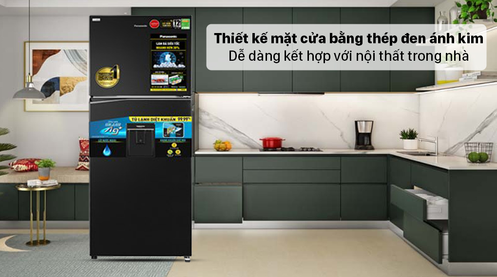 Tủ lạnh Panasonic Inverter 326 lít NR-TL351GPKV - Mặt cửa bằng thép đen ánh kim