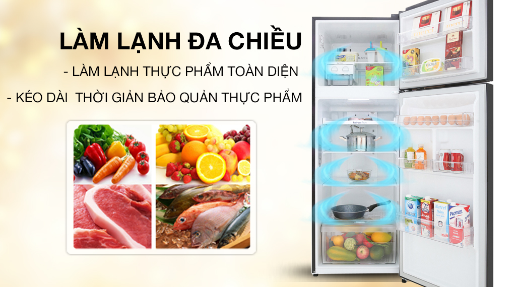 Tủ lạnh LG Inverter 335 lít GN-M332BL-Hơi lạnh tỏa đều, giảm thiểu thực phẩm ôi thiu nhờ công nghệ làm lạnh đa chiều